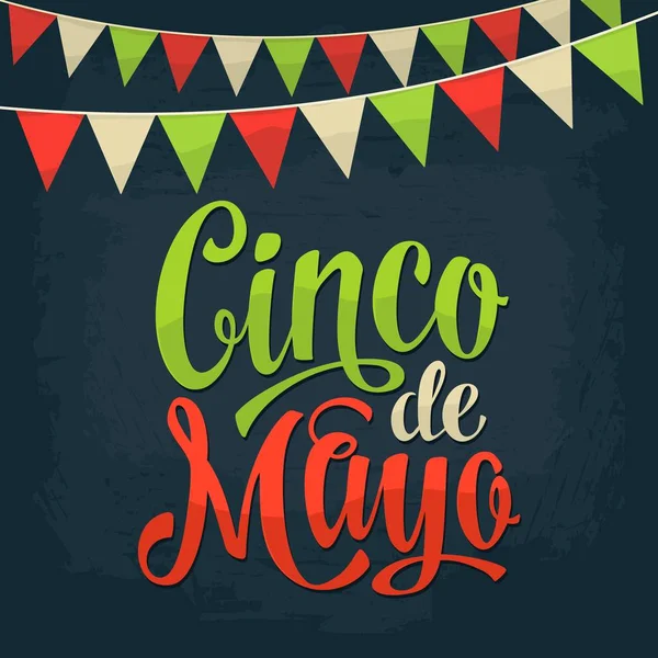 Lettrage et guirlande Cinco de Mayo. Gravure vintage couleur vectorielle — Image vectorielle