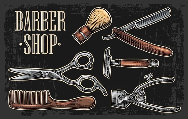 Встановити інструмент для BarberShop з логотипом — стоковий вектор