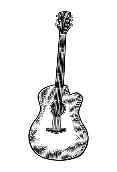 Guitarra acústica. Vintage vector negro grabado ilustración — Vector de stock