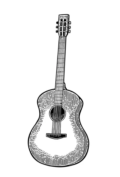 Guitarra acústica. Vintage vetor preto gravura ilustração — Vetor de Stock