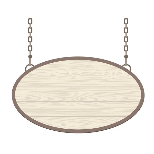 Blanco ovale houten uithangbord opknoping op metalen ketting. Vector plat monochroom — Stockvector