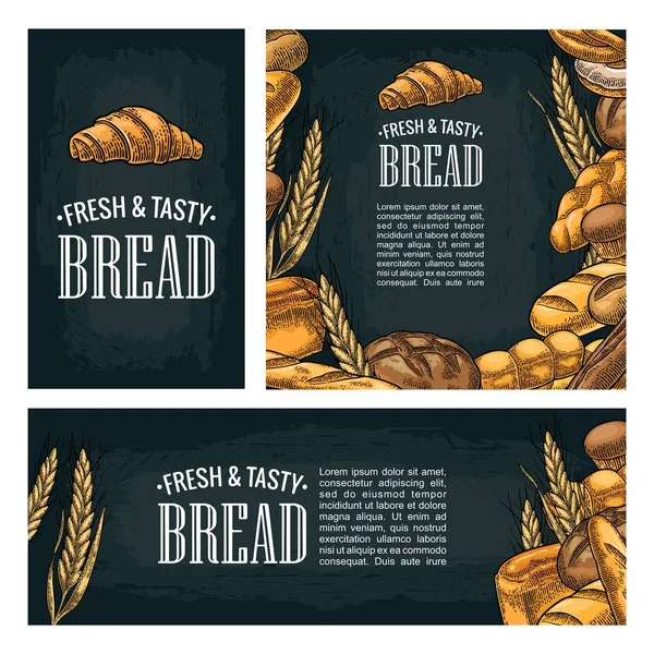 Horizontální, vertikální a hranaté a plakáty s chlebem. — Stockový vektor
