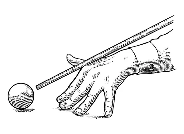 Maschio mano in camicia è finalizzato cue la palla . — Vettoriale Stock
