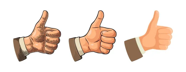 Hand showing symbol Like. Making thumb up gesture. — Stock Vector