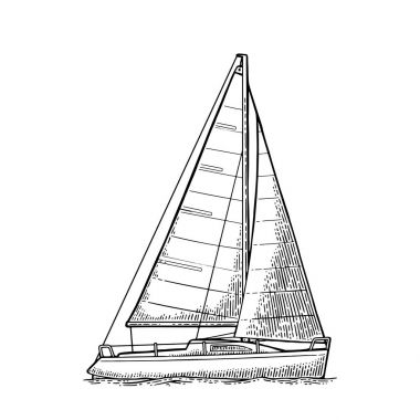 Yelkenli yat. Yelkenli. Yat Kulübü için düz illüstrasyon vektör çizilmiş