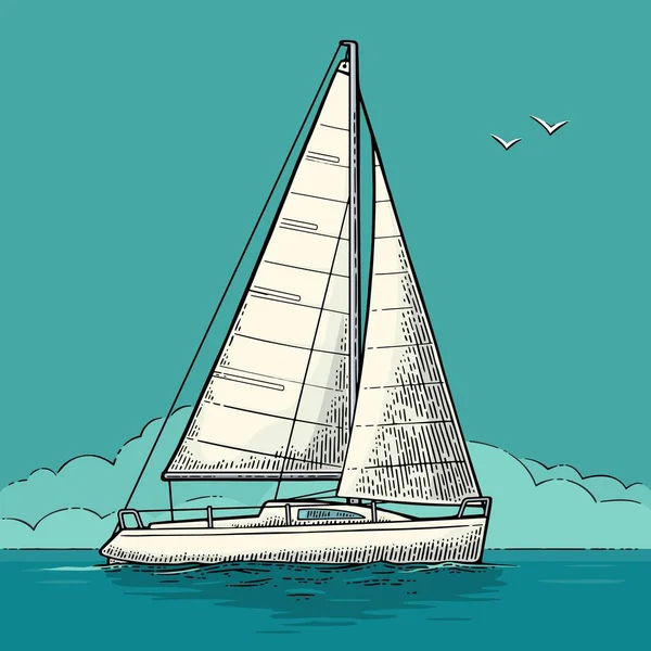 Yacht à voile. Voilier. Illustration plate vectorielle pour yacht club — Image vectorielle