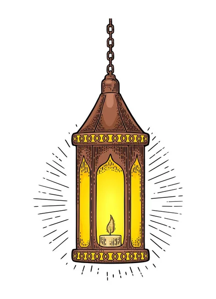 Arabische hanglamp met ketting. Voor poster Ramadan kareem. — Stockvector