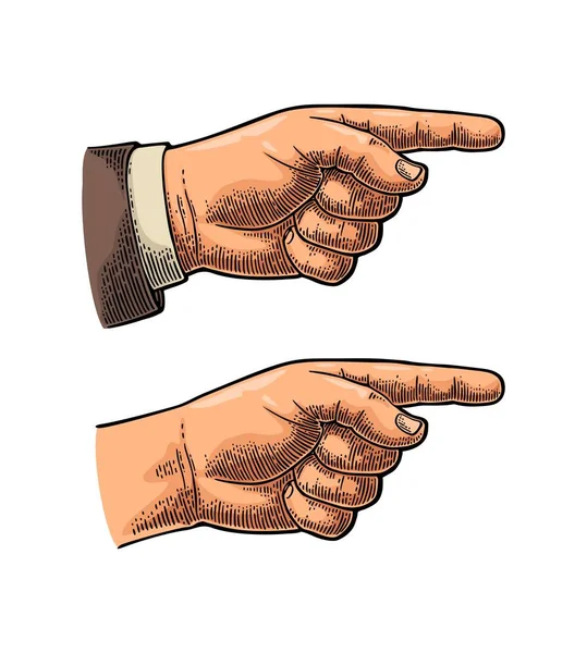 Apuntando con el dedo. Signo de mano para web, póster, infografía — Vector de stock