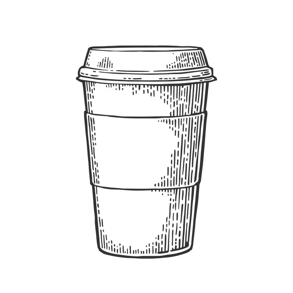 Närbild hämtning Kaffe med lock och mugghållare. — Stock vektor