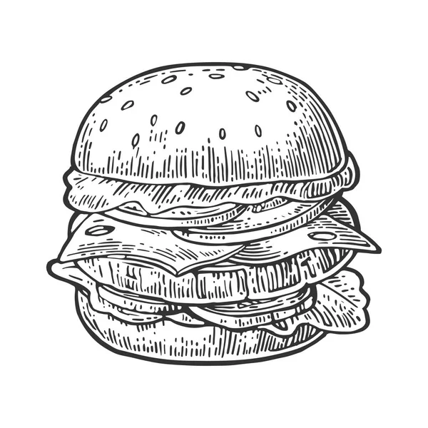 Burger közé tartozik a fagyasztott sertéshús, paradicsom, sajt, uborka és saláta elszigetelt fehér background — Stock Vector