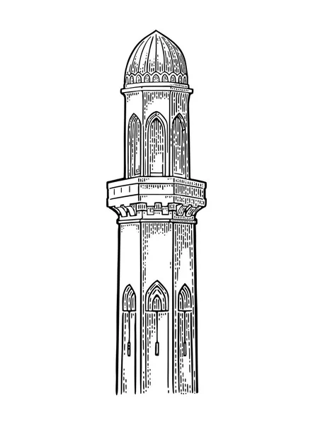 Minaret. Ilustracja wektorowa czarny Grawerowanie vintage — Wektor stockowy