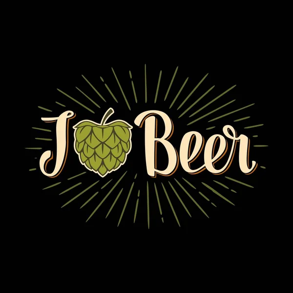 Hop sous forme de coeur et de calligraphie lettrage I Beer — Image vectorielle