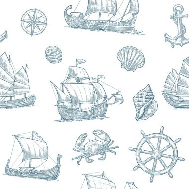 Pruvasına, caravel, drakkar, önemsiz. Dalgalar deniz yüzen gemi yelken ayarla.