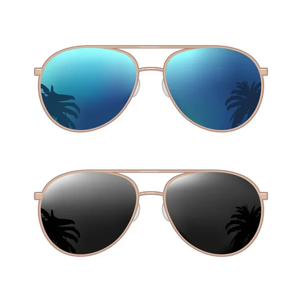 Aviator modern sunglasses with palms reflection. Vector color flat illustration — Stock Vector