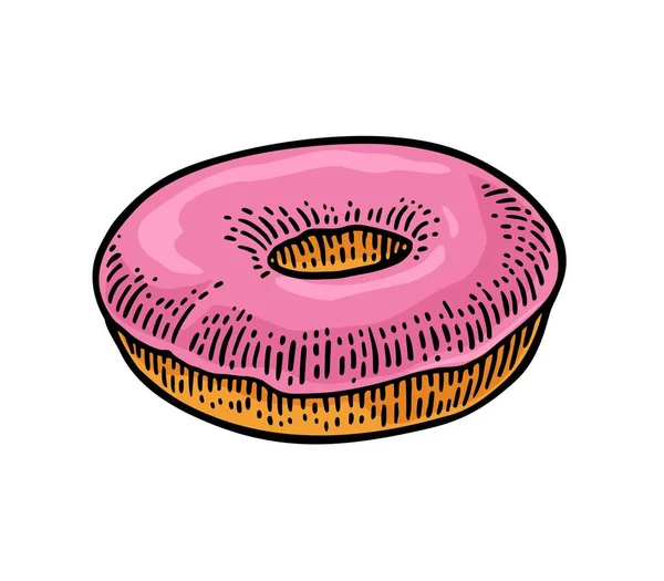 Donut. Vector de color dibujado a mano grabado vintage — Vector de stock