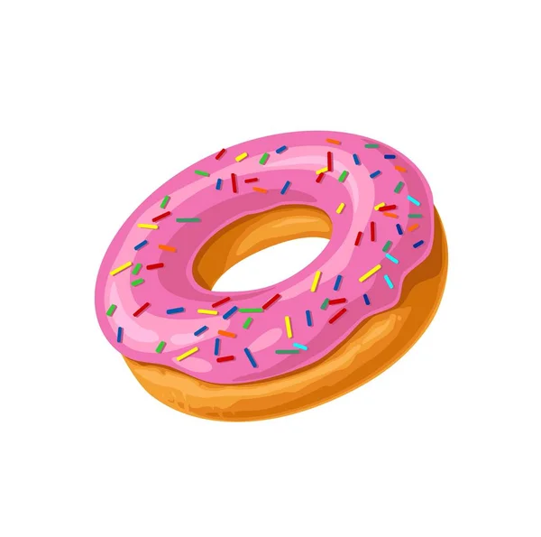 Donut med rosa glasyr och vita ränder. Vektor färg platta — Stock vektor