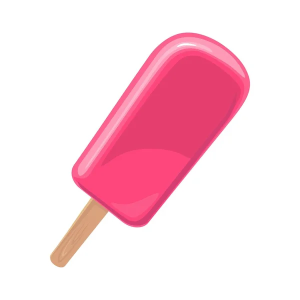 Ghiacciolo rosa su bastoncino di legno. Illustrazione a colori piatta vettoriale — Vettoriale Stock