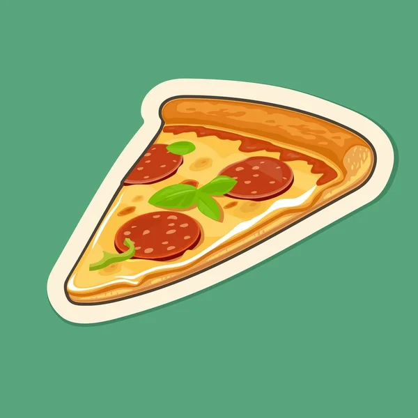 Tagliare la pizza al salame piccante. Illustrazione piatta vettoriale — Vettoriale Stock