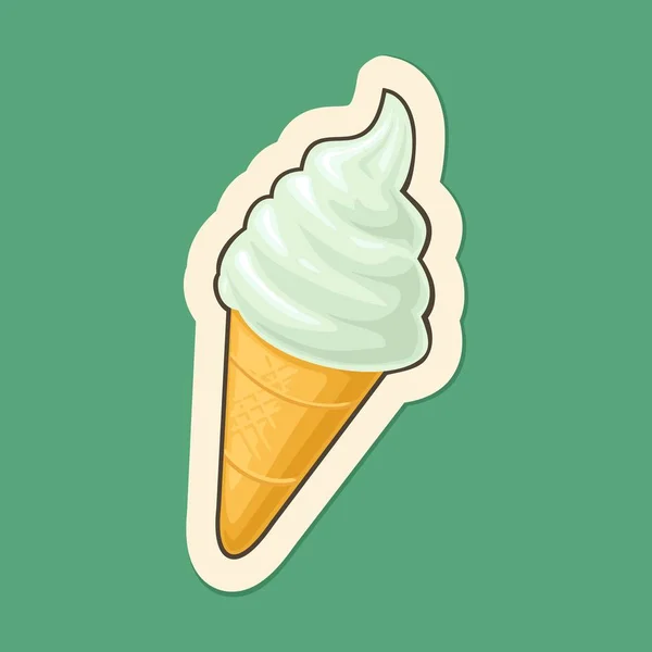 Gelado no cone. Fundo azul-turquesa isolado. Vector plano — Vetor de Stock