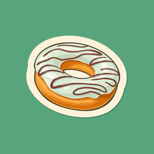 Donut mit weißem Zuckerguss und braunen Streifen. Vektorfarbe flach — Stockvektor