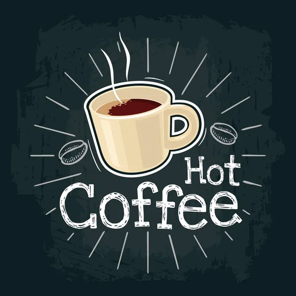 Una taza de café. Ilustración plana vectorial con rayos de grabado, letras, burbujas — Vector de stock