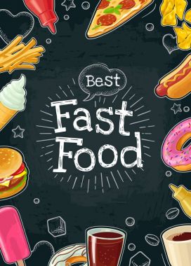 Poster lokanta. Vektör renk düz illüstrasyon koyu arka plan üzerinde