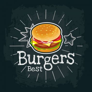 Burger dahil pirzola, domates, peynir ve salata. Vektör düz çizim