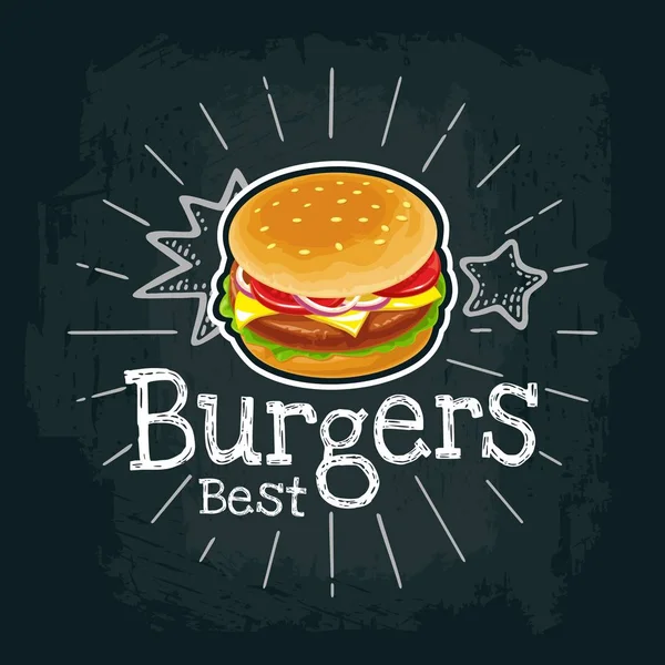 Hamburger omvatten kotelet, tomaat, kaas en salade. Platte vectorillustratie — Stockvector