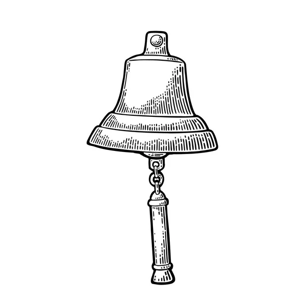 Hand ring in ship bell sketch engraving vector illustration. Tshirt