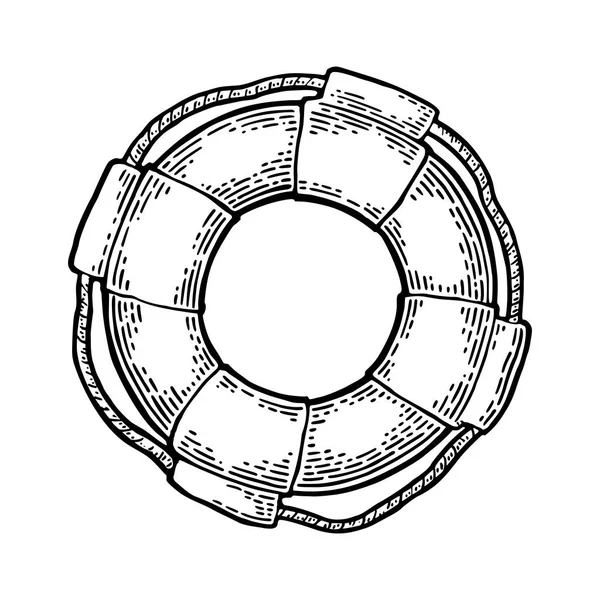 Mentőgyűrűt elszigetelt fehér background kötelet. Vector-vintage gravírozás — Stock Vector
