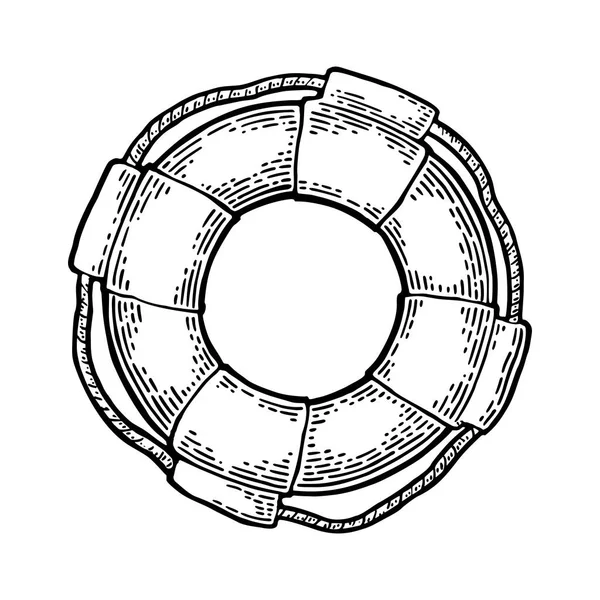 白い背景で隔離のロープを使って救命浮環です。ベクトル ビンテージ彫刻 — ストックベクタ