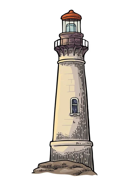 Beyaz arka plan üzerinde izole deniz feneri. Vektör vintage oyma çizim. — Stok Vektör