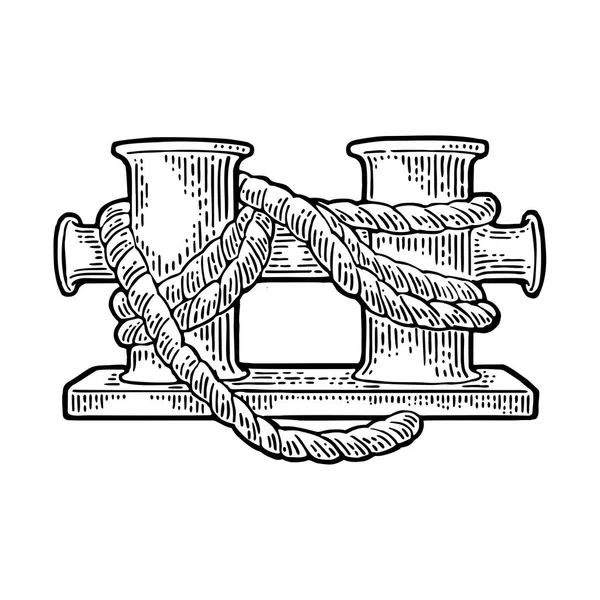 Double borne d'amarrage sur fond blanc. Gravure vectorielle vintage — Image vectorielle