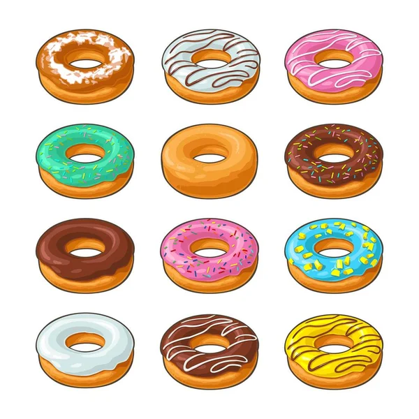 Farklı buzlanma, sır, çizgili, sprinkles ile çörek ayarla.