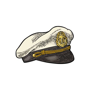 Beyaz zemin üzerine kaptan şapkası. Vektör vintage oyma