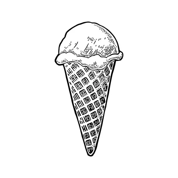 Ice cream in the cone. Vector vintage black engraving — Stock Vector