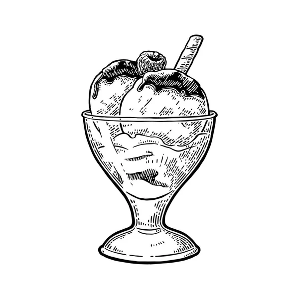 Мороженое в миске. Векторная винтажная чёрная гравировка — стоковый вектор