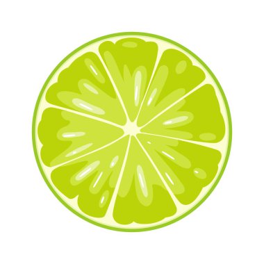 Yuvarlak beyaz zemin üzerine kireç dilim. Düz renk illüstrasyon