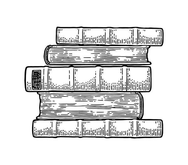 Une pile de vieux livres couchés isolés sur fond blanc. Gravure vectorielle — Image vectorielle