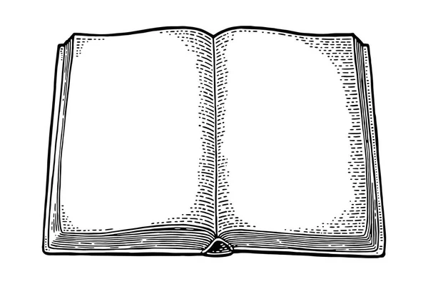 Nyitott könyv elszigetelt fehér background. Vektor gravírozás — Stock Vector