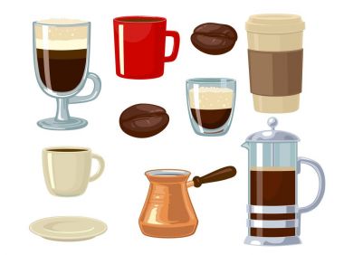 Beyaz arka plan üzerinde izole kahve düz Icon set vektör.