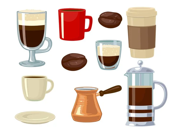 Conjunto de iconos planos de café vectorial aislados sobre fondo blanco . — Vector de stock