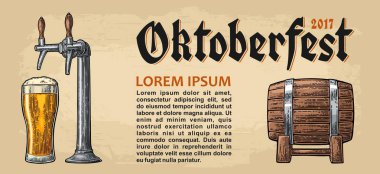 Bira musluk. Vintage vektör resmi web, poster, bira partisine davet için oyma.