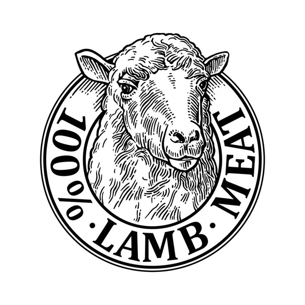 Sheep head. 100 Natural wooll lettering. Vintage vector engraving illustration — Stock Vector