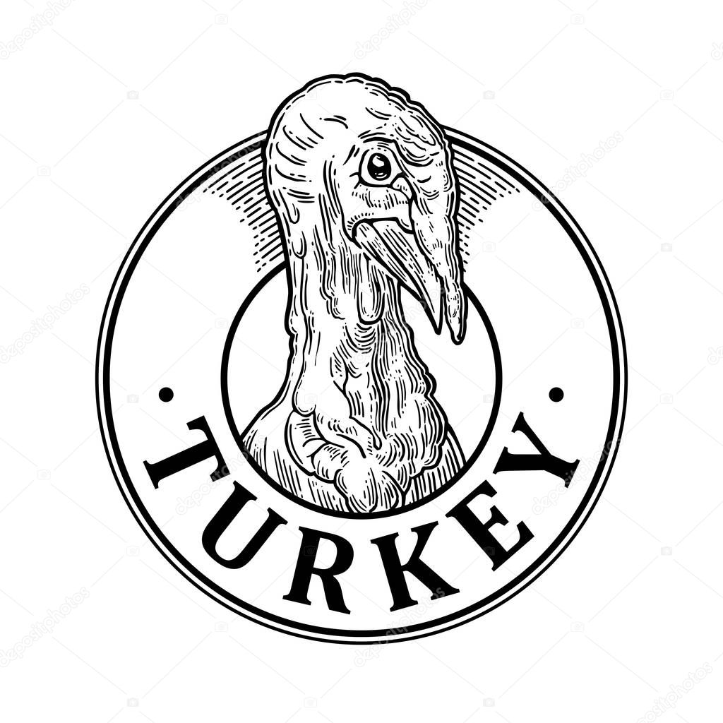 Turkey head. Vintage vector engraving illustration