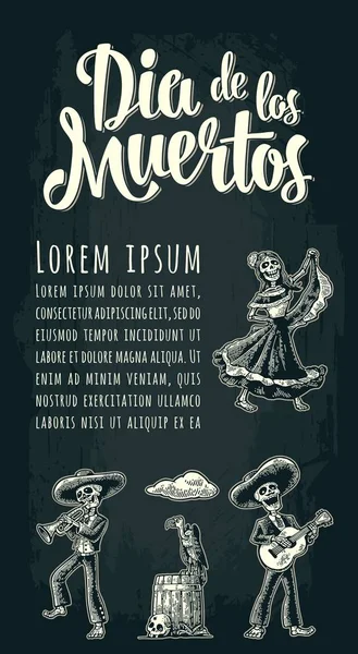 Pionowy plakat dzień zmarłych. Dia de los Muertos napis. — Wektor stockowy