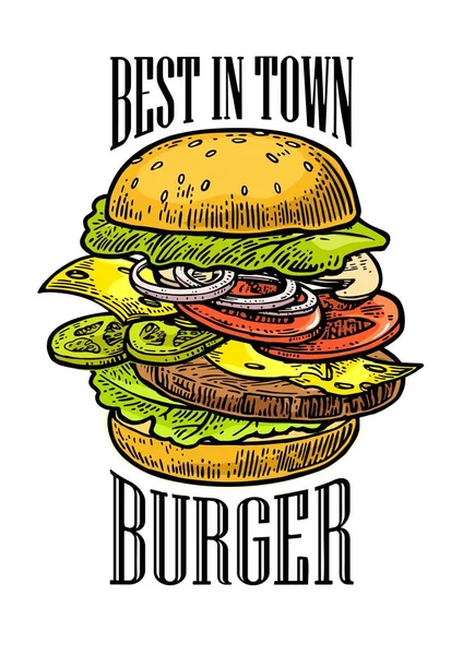 Burger dahil pirzola, domates, salatalık, beyaz arka plan üzerinde izole salata. — Stok Vektör