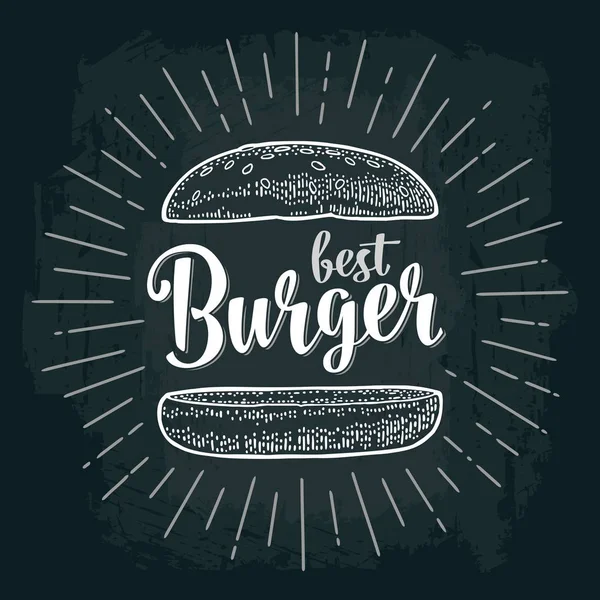 Bester Burger-Schriftzug mit Strahlen und Vintage Illustration Brötchen. — Stockvektor