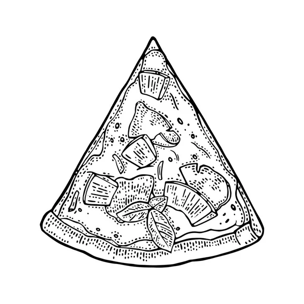 Rebanada de pizza hawaiana. Ilustración de grabado vectorial vintage para póster, menú, caja . — Vector de stock