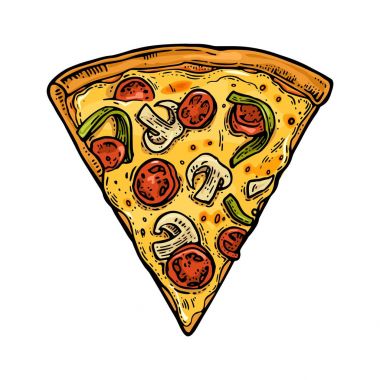 Dilim pizza Meksikalı. Vintage vektör oyma çizim